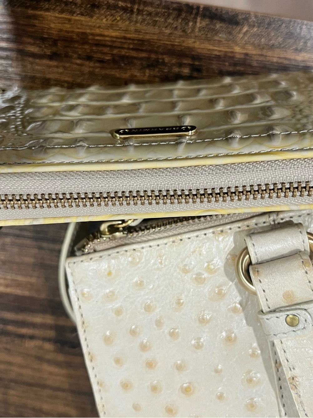 Brahmin Cream Ostrich-Textured Tote with Matching Croc Wallet - Picture 10 of 12